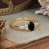 Oval Cut Black Onyx Classic Side Stone Engagement Ring